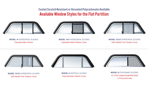 Setina Flat Partitions, Includes Lower Extension Panels, Steel Framework, Side Curtain Compatible Poly Upper Filler Panels, Window Options (Poly Or Metal/Sliding Or Stationary), For 2012-2019 Ford Interceptor Utility